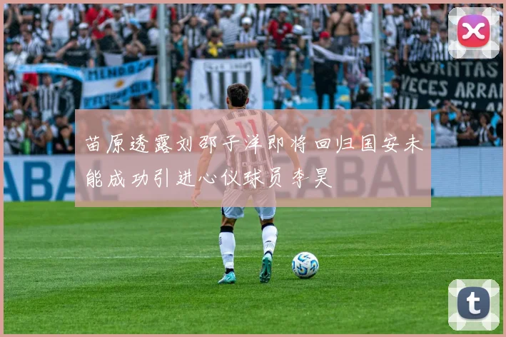 苗原透露刘邵子洋即将回归国安未能成功引进心仪球员李昊